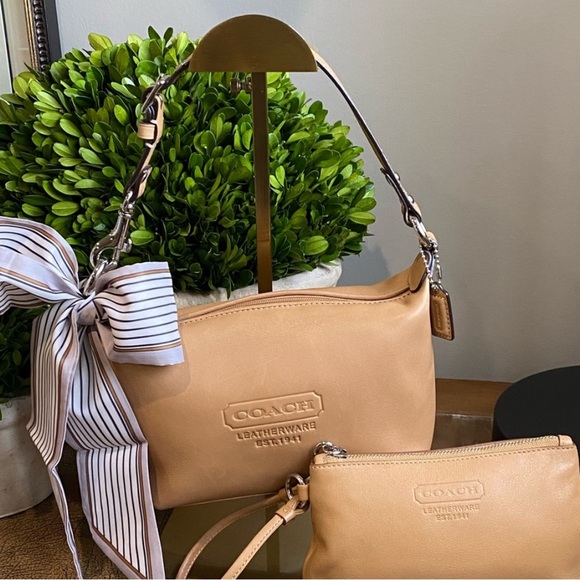 Coach Camel Top Handle Mini Demi Pouchette Y2K Bag and Wallet Set Bundle - Picture 1 of 10